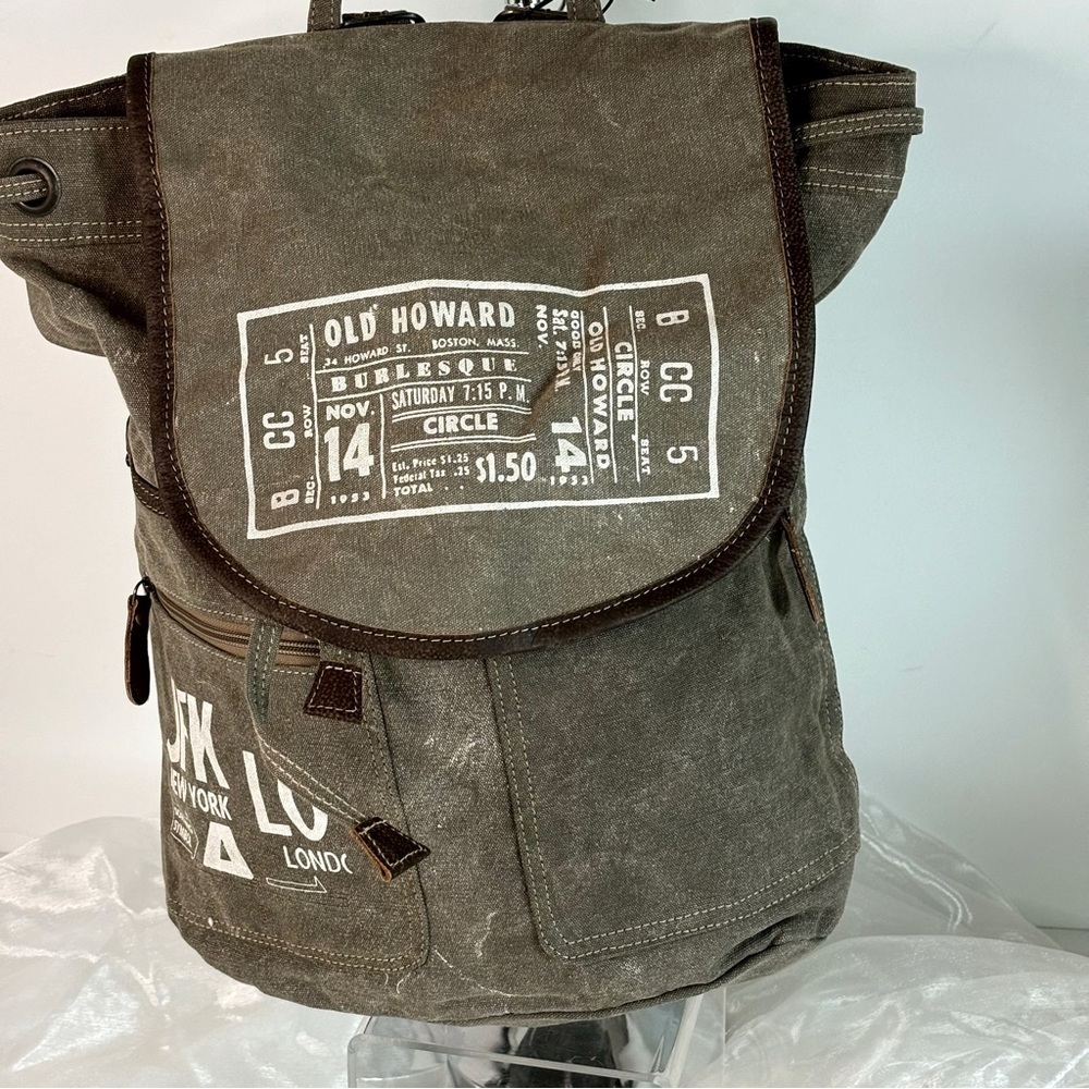 Myra Bag Large Old Howard Burlesque Upcycled Canvas Backpack S-0829